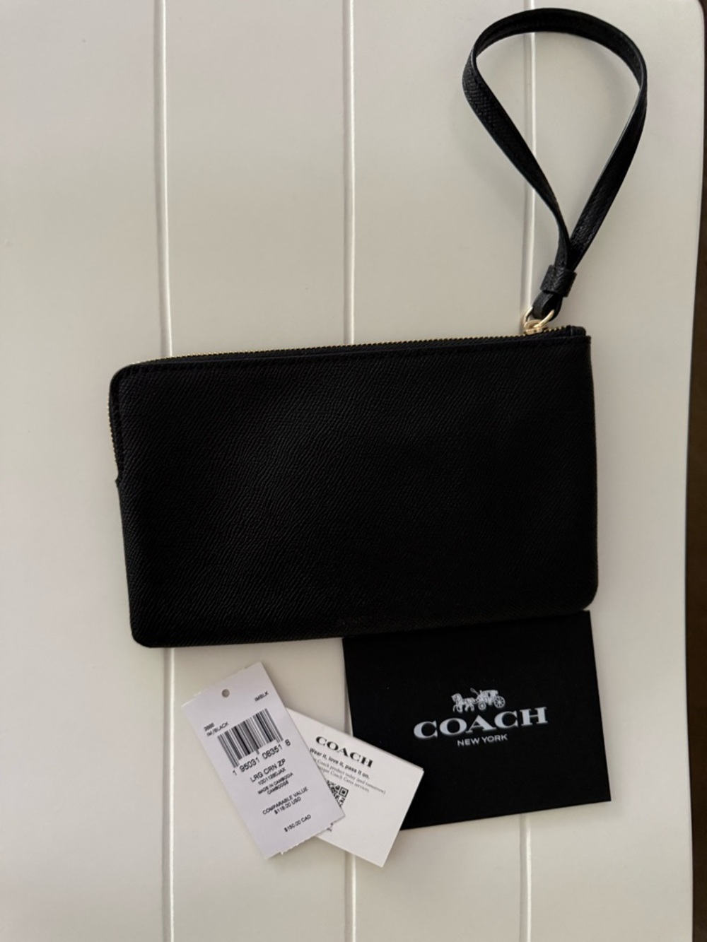 Coach Black Pebbled Leather Zip Wristlet with Gold Logo - Picture 5 of 6
